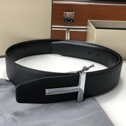 High Quality Luxury Goods Designer Men's Leather T-shaped Buckle Belt With Double-sided Use 38MM T Hardware Buckle Gift Box