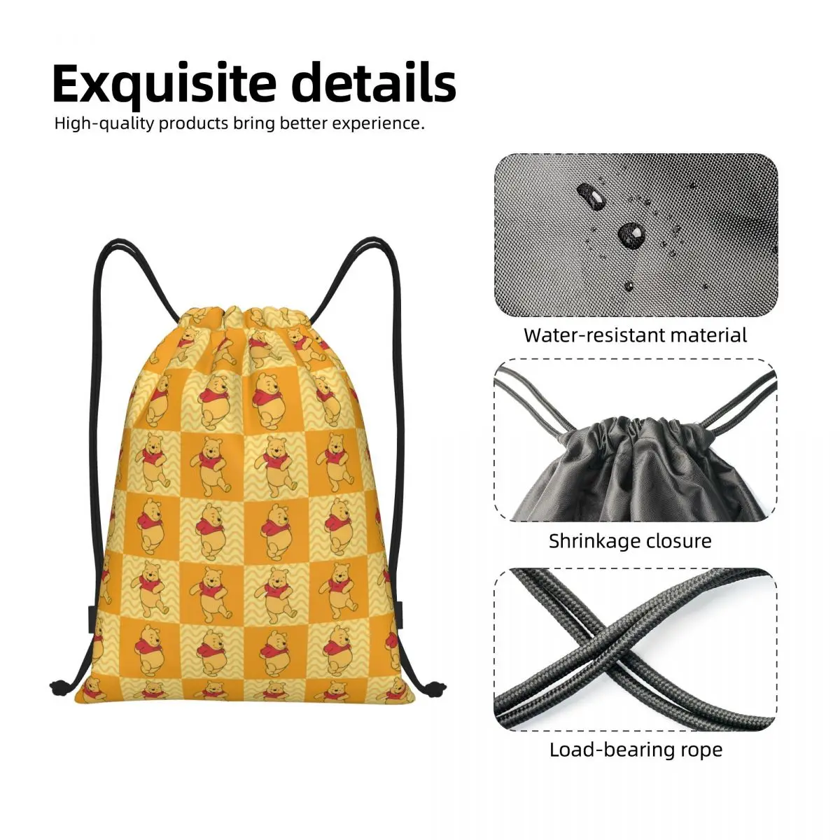 Winnie Pooh Bear Collage Drawstring Bags para homens e mulheres, leve esportes ginásio armazenamento mochila, personalizado