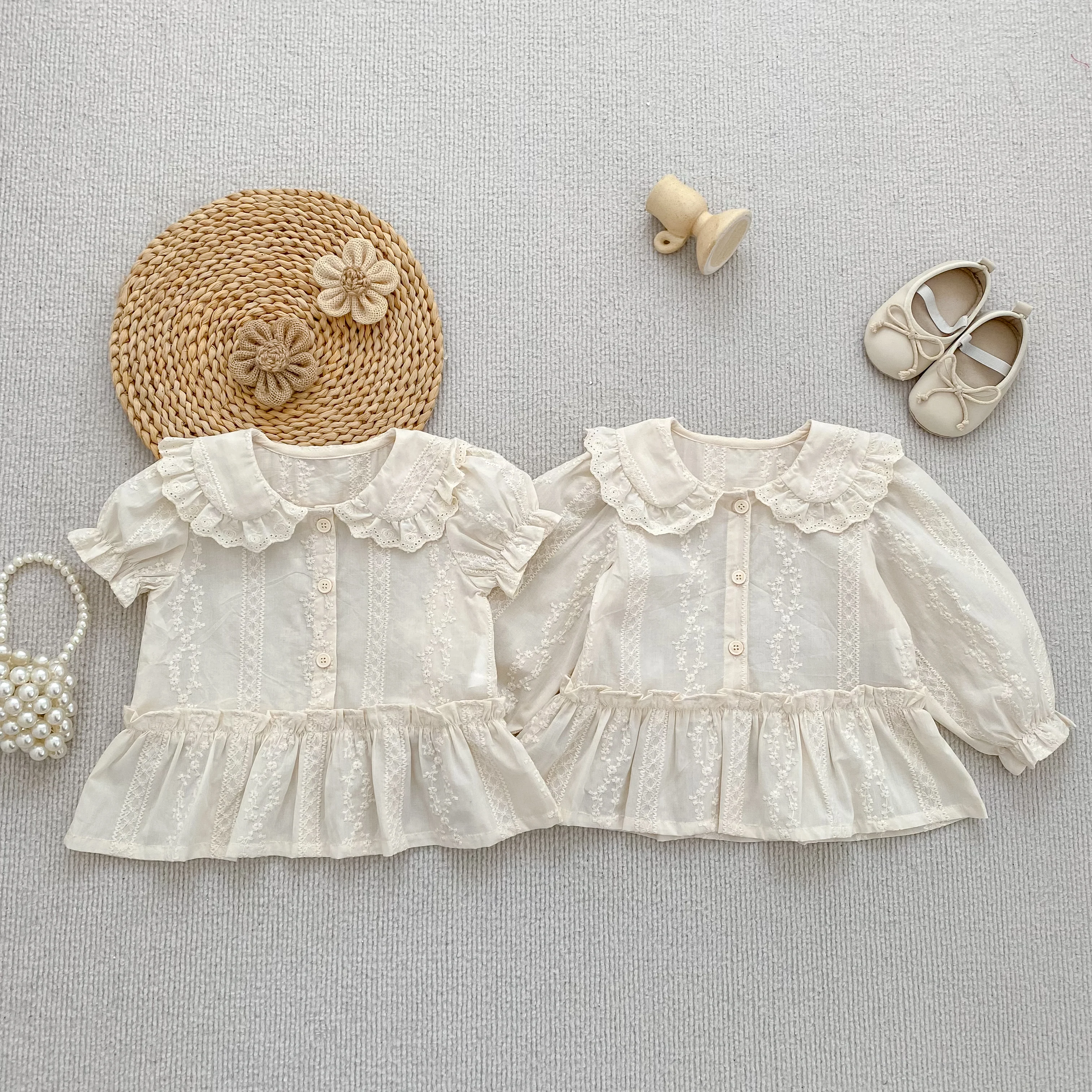 Koreanischer Stil Baby-Mädchen Spitzenbluse mit Puppenkragen, Herbst Langarm-Rüschenhemd, Besticktes Rüschen-Prinzessinnen-Oberteil für Kinder, Lässiges Top – Detail 17