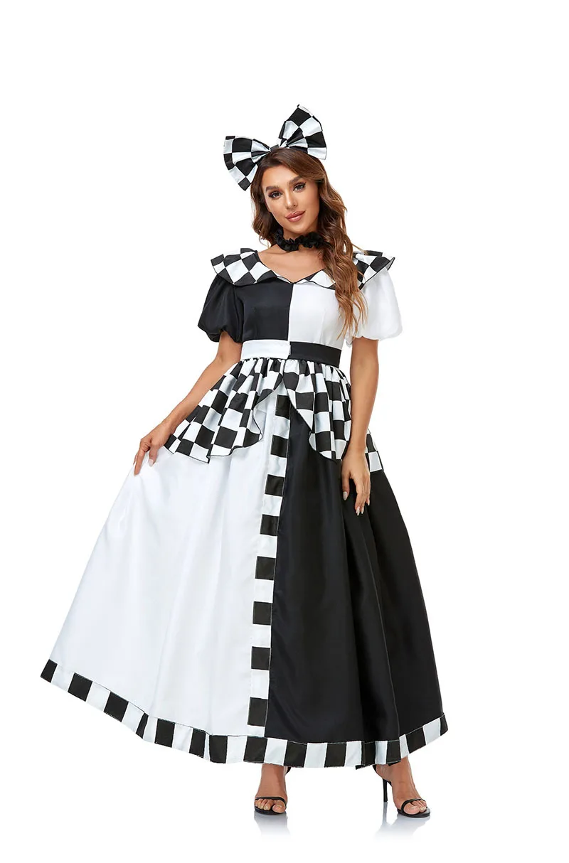 أزياء الهالوين كبيرة الحجم أليس في بلاد العجائب أداء الدكتور بلا والأبيض تنورة الأمير أليس التأثيرية للنساء