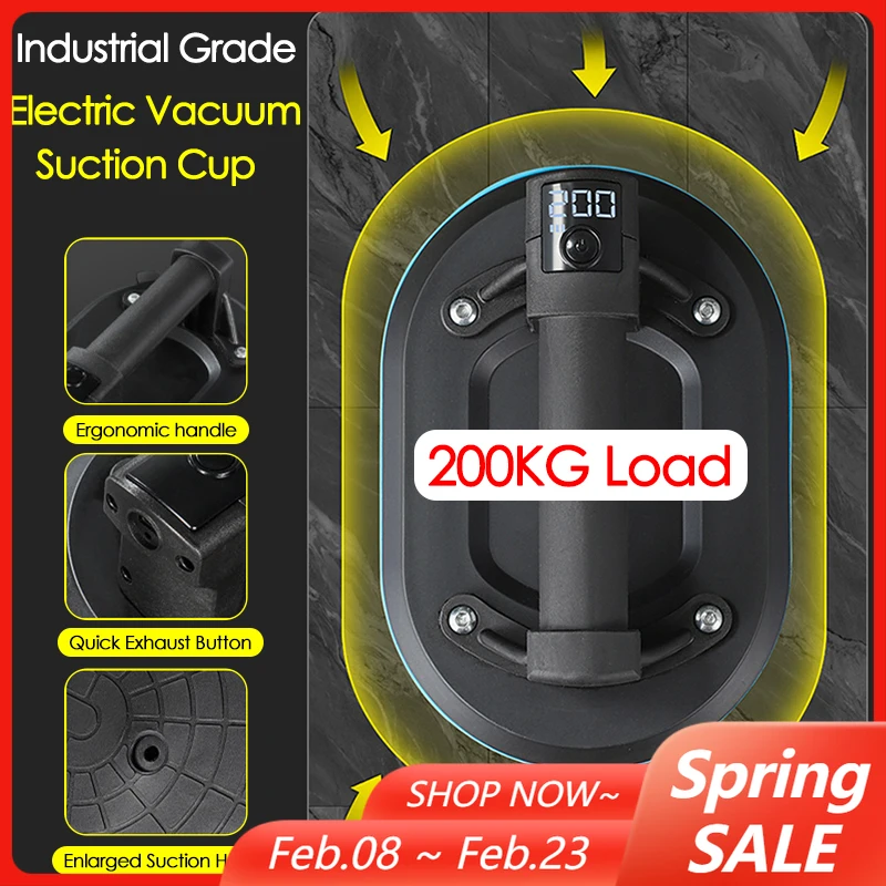 

Интеллектуальный дисплей промышленного класса, электрическая вакуумная присоска, нагрузка 200 кг, сверхмощный подъемник для гранитной плитки, стекла, инструмент для обработки