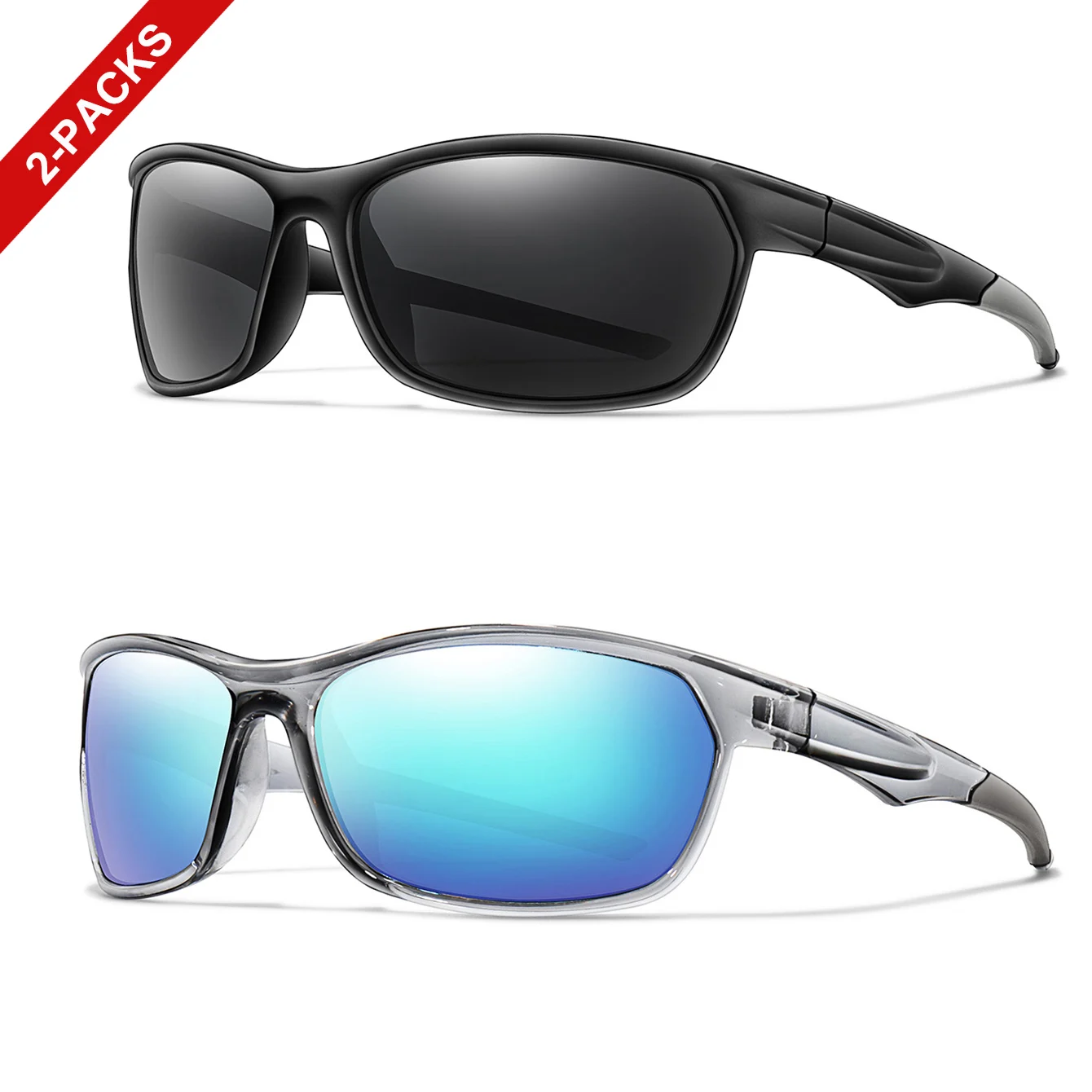 2 PACKS Polarized Sunglasses Sports Bike Glasses for Men and Women Bicycle Eyewear Driving Hiking Camping Eyewear UV400