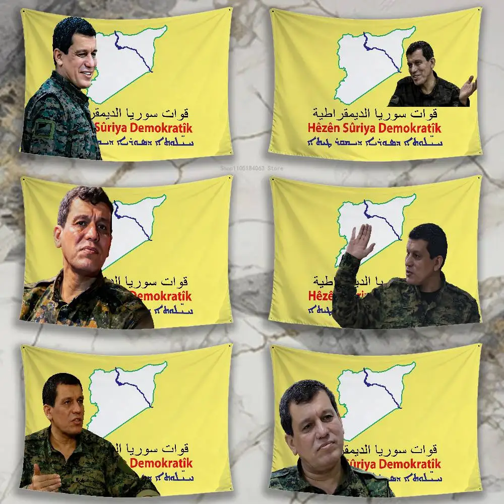Mazloum A-Abdi Democratic Forces SDF - Banderas colgantes, pancarta para jardín, decoración de garaje, decoración de pared, tapiz, artículos para el hogar al aire libre