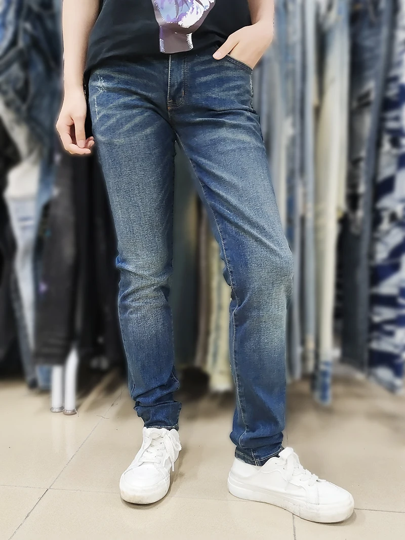 

Men's Classic Retro Button Washed Stretch Slim Fit Skinny Blue Jeans Plus Size Light Blue Casual Stretch Denim Pants