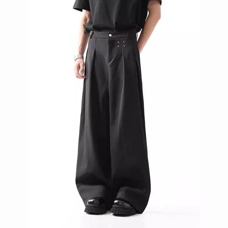 

Летние черные драпированные широкие брюки Scimitar, свободные универсальные высококачественные повседневные мужские брюки