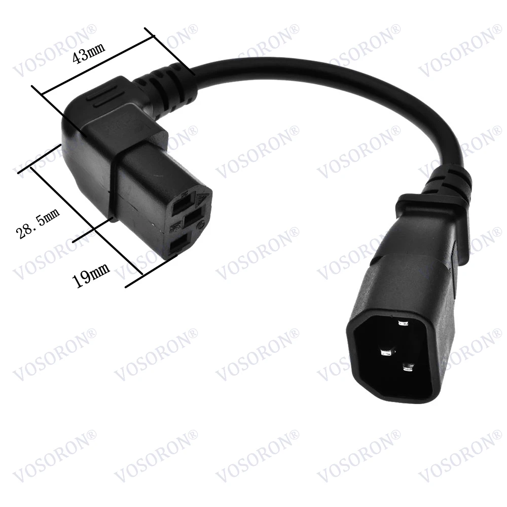 IEC 320 90 Degree C13 3 Pin Female to C14 3 Pin Male PDU Power Supply Extension Cord for Computer LED HDTV Monitor and Scanner