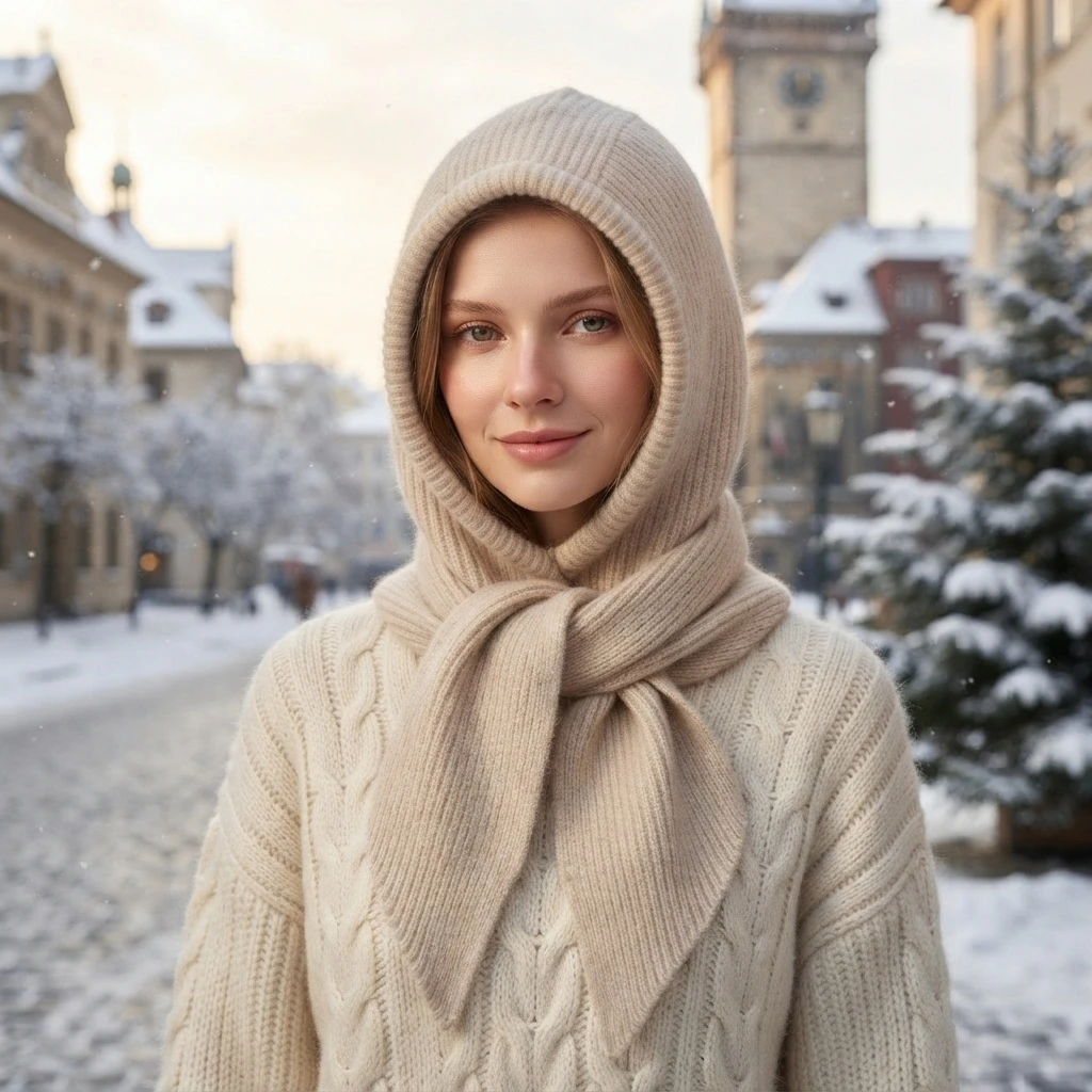 1-5PCS Women Knitted Hat with Scarf Integrated Ear Flap Thick Warm Windproof Winter Beanie for Skiing Cycling Cold Weather