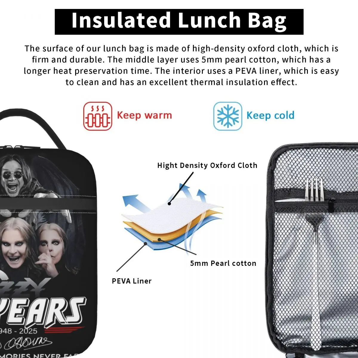 Ozzy Osbourne Rip 1948-2025 Merch Borsa per il pranzo isolata per picnic Borsa per la conservazione degli alimenti Borsa termica riutilizzabile Bento Box