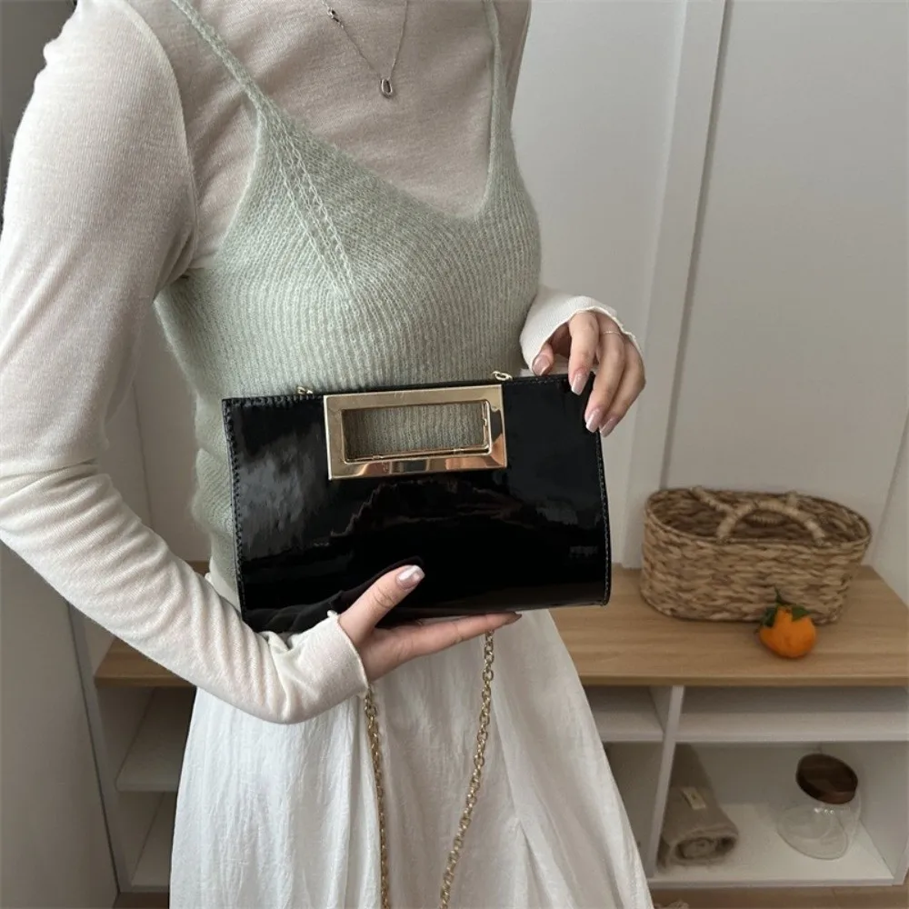 Elegant Women Evening Clutch Bag Square Metallic PU Leather Crossbody Bags Glitter Stylish Chain Shoulder Bag Party