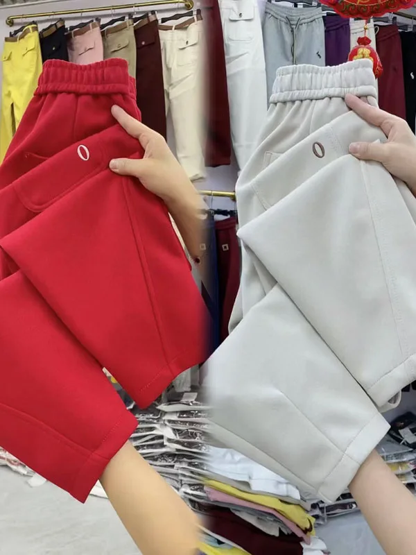 Cintura alta solta ajuste harlan calças femininas plus size casual perna reta nove peças calças de inverno sli calças quentes das senhoras