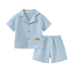 Boys Girls Homewear Sets Clothes Baby Short Sleeves Pajamas Muslin Cotton Outfit Kids Suit Shirt Tops+Pants 2PC 0-5 Years