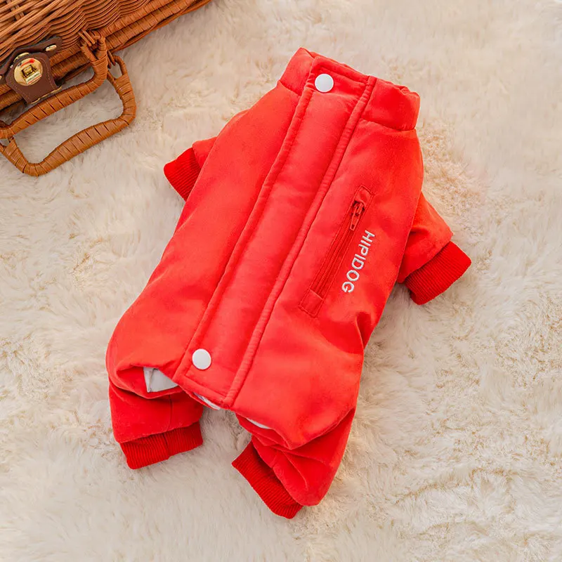 Pet all-inclusive Down Jacket Simple Teddy Bichon Cotton Coat Winter Small Dog Warm Clothes Solid Colour Four-legged Dog Clothes