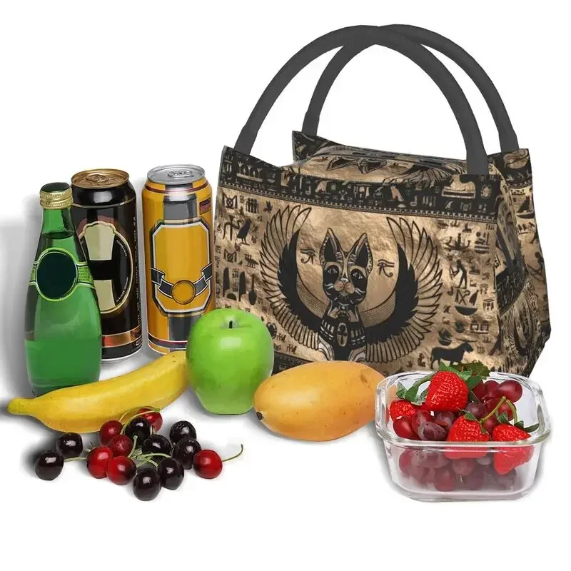 Egyptian Cat Goddess Bastet Insulated Lunch Bags for Outdoor Picnic Ancient Egypt Symbol Waterproof Thermal Cooler Lunch Box