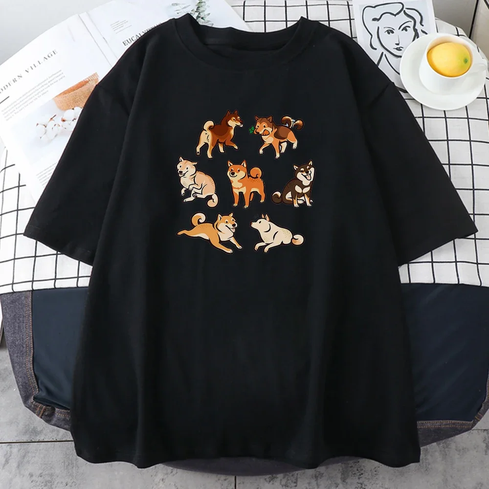 Women's Shiba Inu Cartoon Print T-Shirt, Casual Style Top, Fashionable and Soft  Breathable Women's T-Shirt, Spring Collection