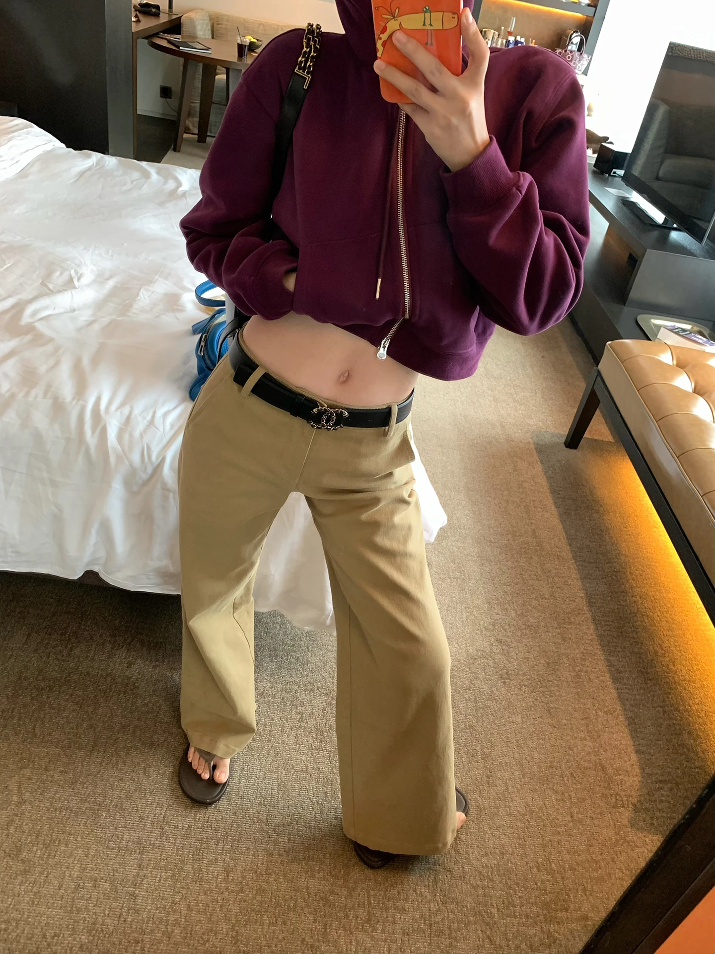 Baumwoll-Stretch-Freizeithose mit niedriger Taille, Khaki, gerade geschnittene Freizeithose aus Baumwolle, Frühherbst, elastische Freizeithose mit niedriger Taille