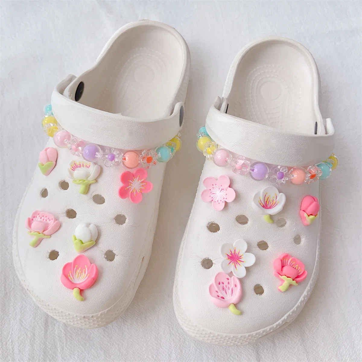 

Colorful Cherry Blossom 5-petaled Flower Hole Shoe Charms Decorations Cute Bead String Shoes Buckle DIY 3D Hole Shoe Accessories