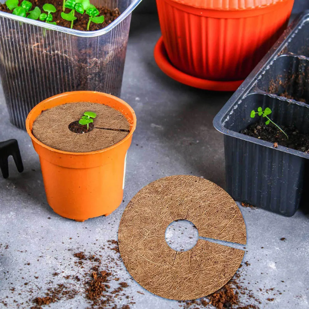 

6pcs Coconut Fiber Mat Thick Coir Liner For Flower Pots Durable Garden Plant Protector Round Anti-Weed Ring Mulch Pad