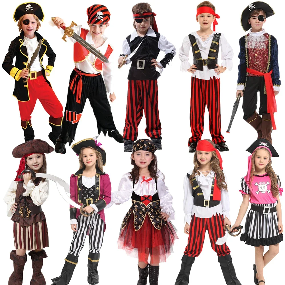

Kids Child Pirate Corsair Costume Buccaneer Cosplay for Boys Girls Purim Halloween Birthday Party Fantasia Dress Up