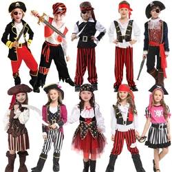 Kids Child Pirate Corsair Costume Buccaneer Cosplay for Boys Girls Purim Halloween Birthday Party Fantasia Dress Up