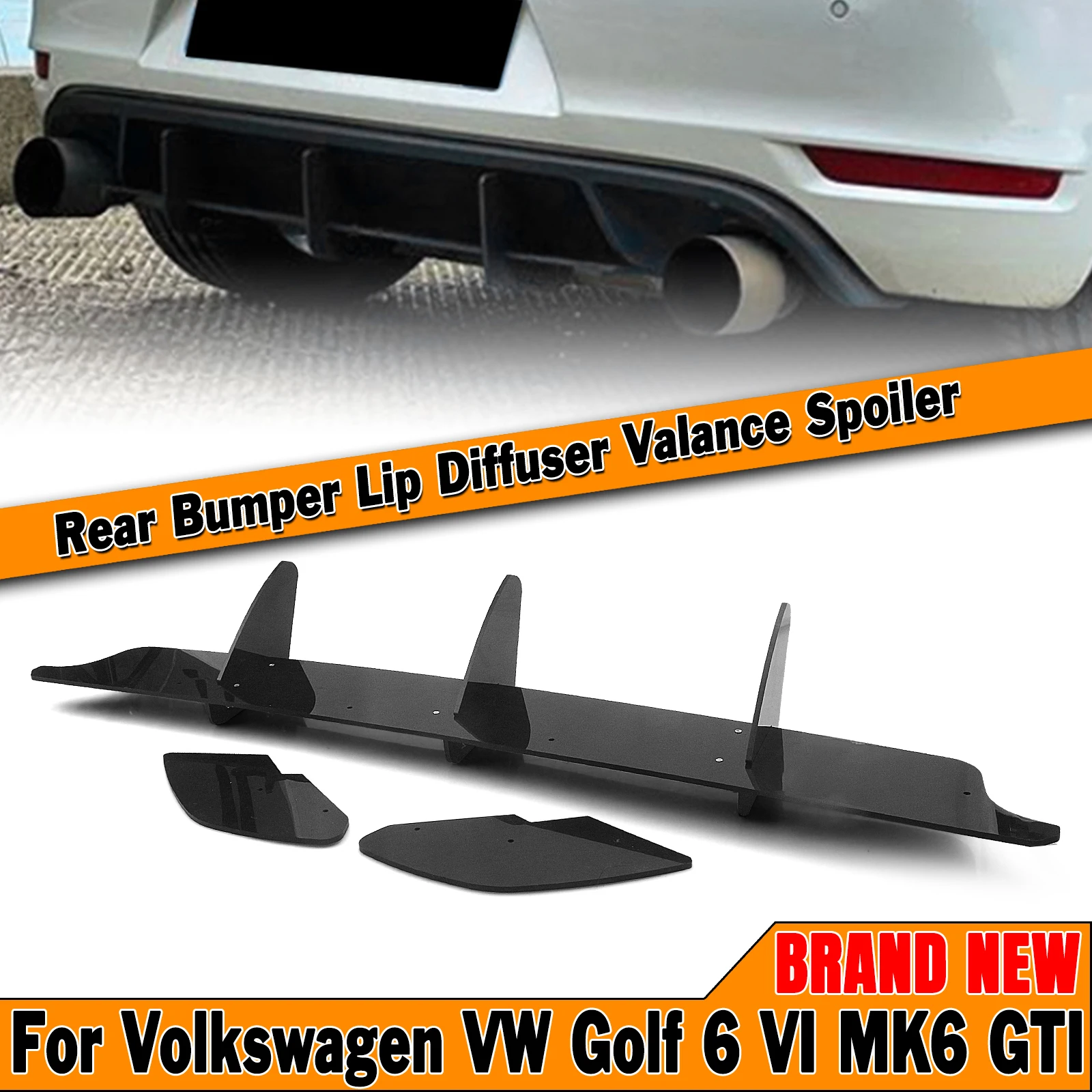 

Rear Diffuser Bumper Lip For Volkswagen VW Golf 6 VI MK6 GTI 2010-2014 Black Lower Canard Fin Guard Plate Spoiler Trim Splitter