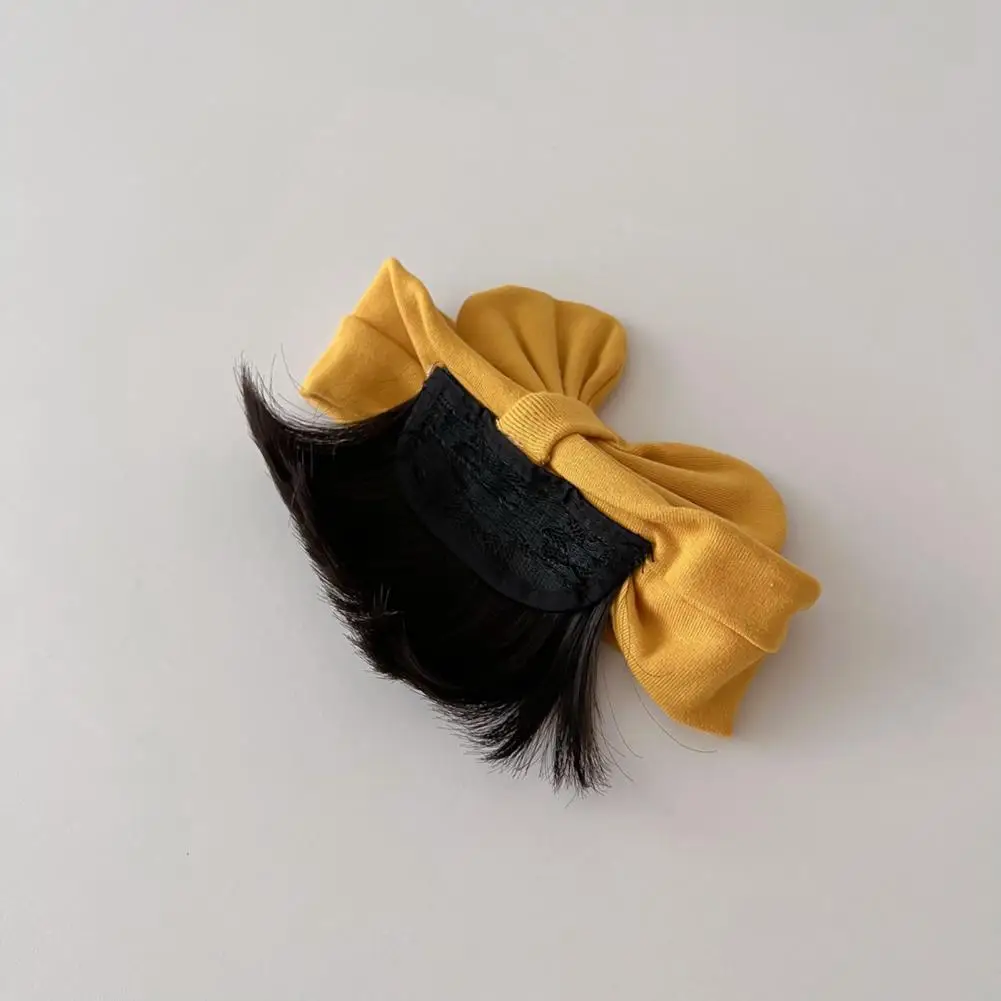 عصابة رأس شعر مستعار لحديثي الولادة، عصابة رأس واقعية للأطفال مع تصميم فيونكة، حزام مطاطي آمن، شعر مقلد للرضع