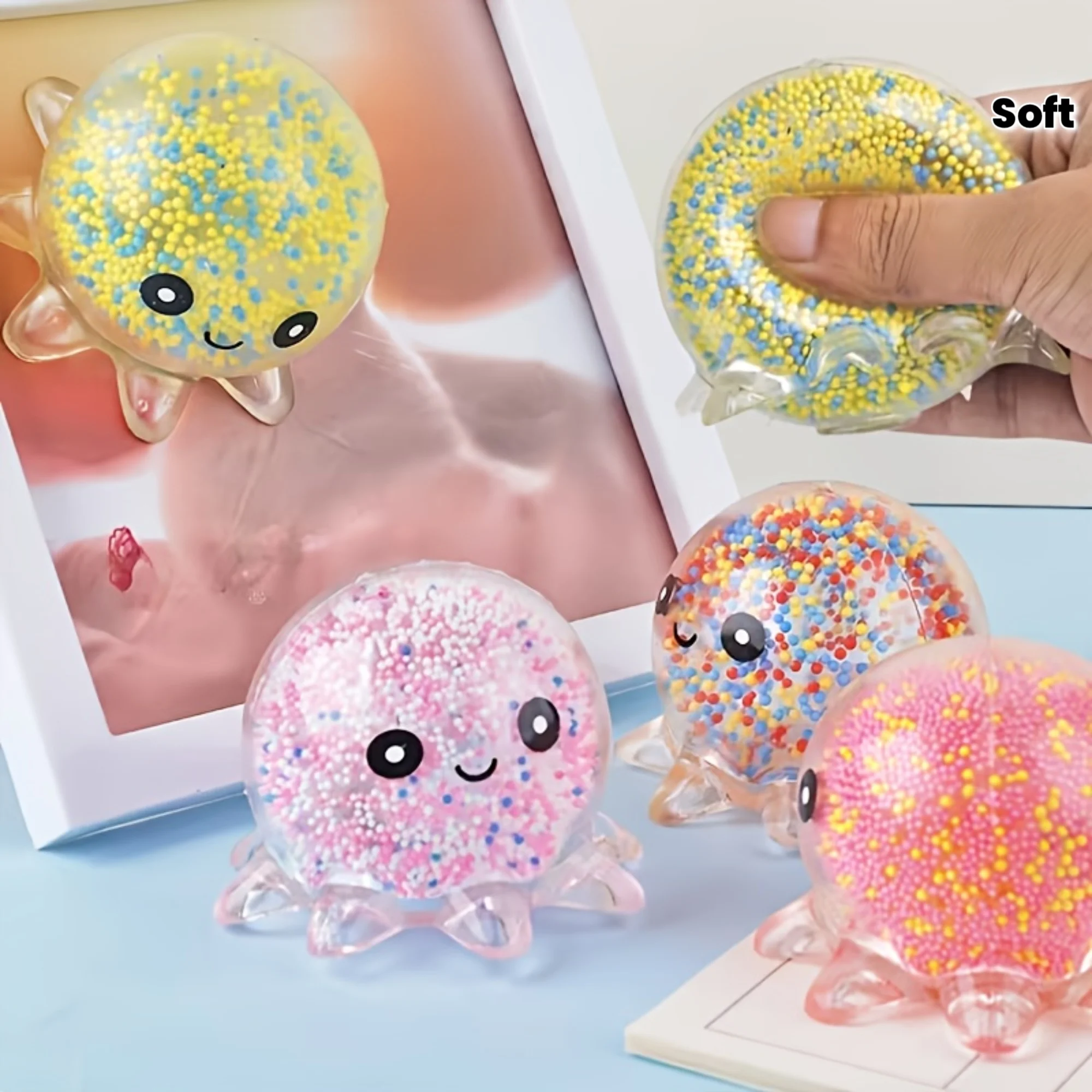 Linda Pelota Antiestrés de Pulpo, Juguete Sensorial Relleno de Bolitas para Niños y Adultos, Regalo de Navidad y Halloween, Color Aleatorio