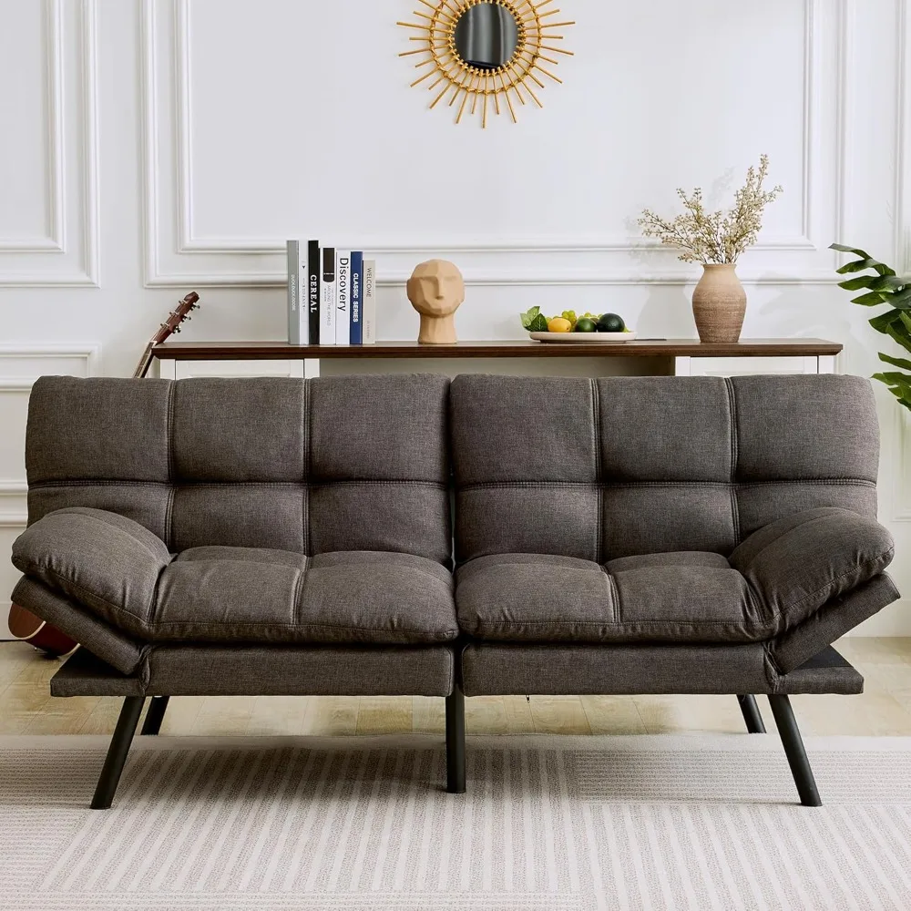 

Basics Futon Sofa Bed, Convertible Memory Foam Sofa Couch Modern Loveseat Sleeper for Small Compact Living Room,Office,Ap