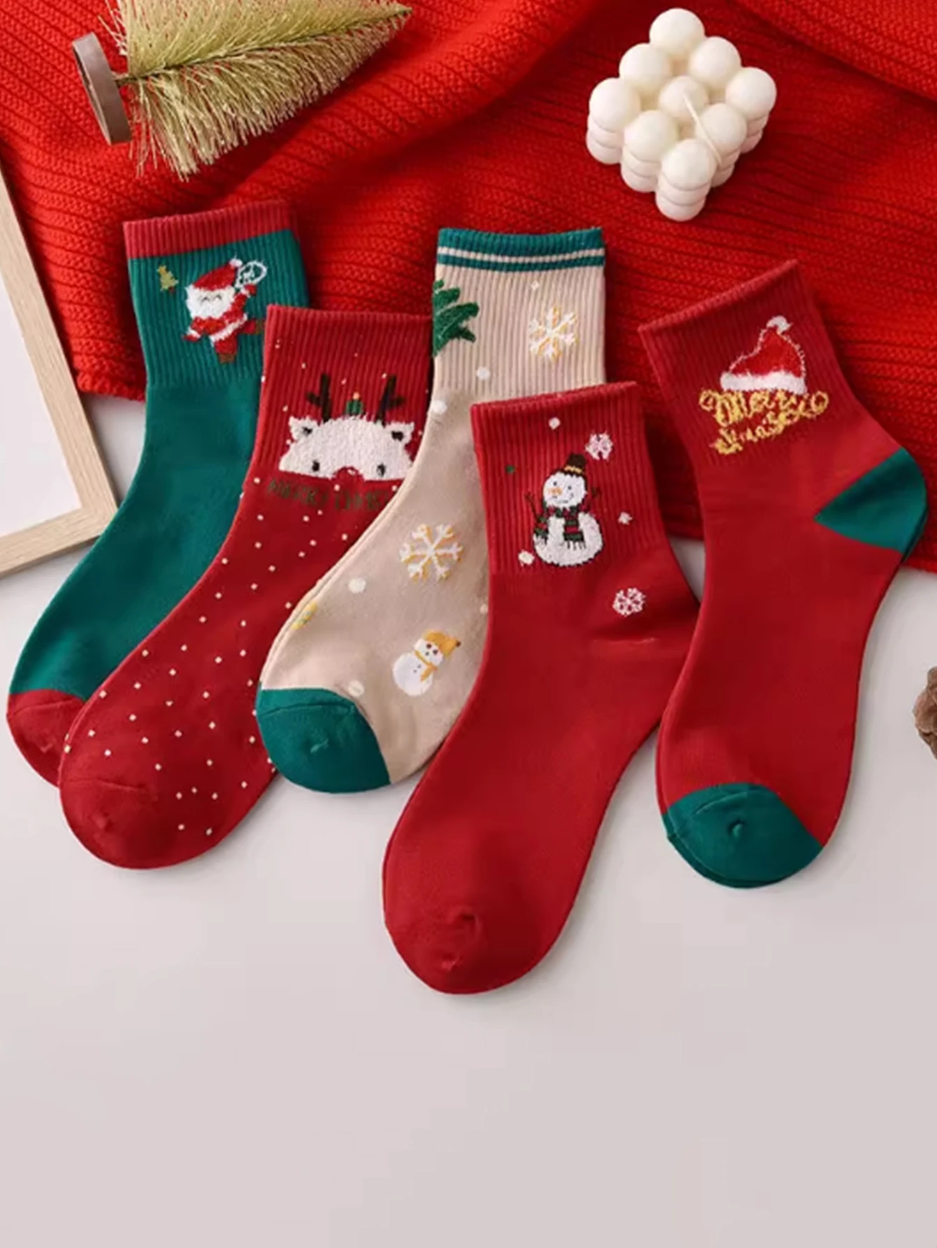 5pairs Cartoon Christmas Socks Ornaments Merry Christmas Decorations For Home Christmas Gifts Xmas Happy New Year Supplies