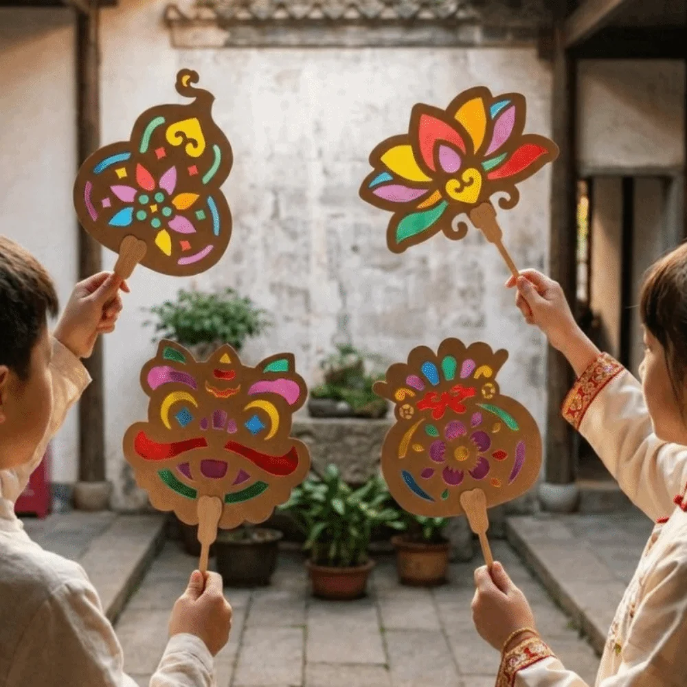 Handmade Light and Shadow Fan Eco-friendly DIY Material Kit Mid-Autumn Festival Fan Color Enlightenment Handheld Fan