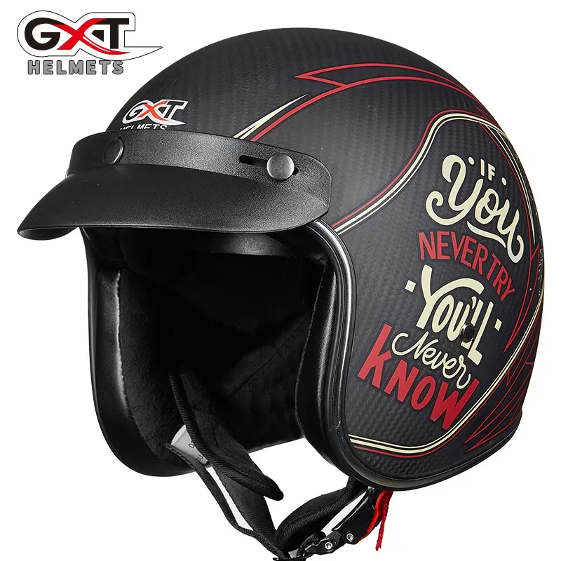 GXT Men/women Retro Motorcycle Helmet Carbon Fiber Motorbike Racing Half Face Helmets Electric Moto Riding ECE Safety Helmet