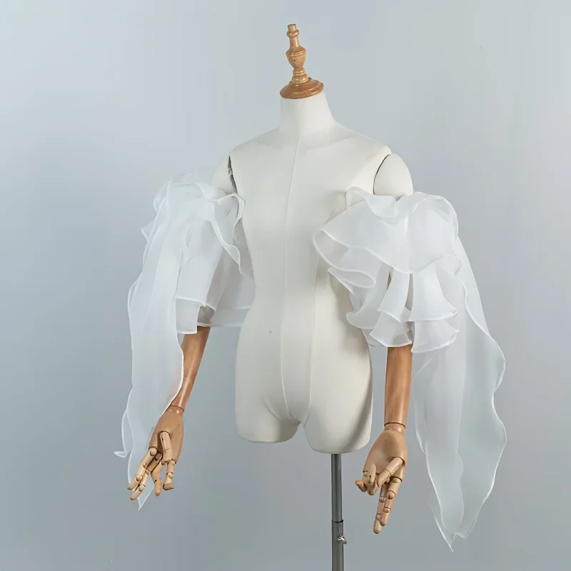 Bridal shawl wedding dress with arm cover rotator sleeves white ivory sleeves thin