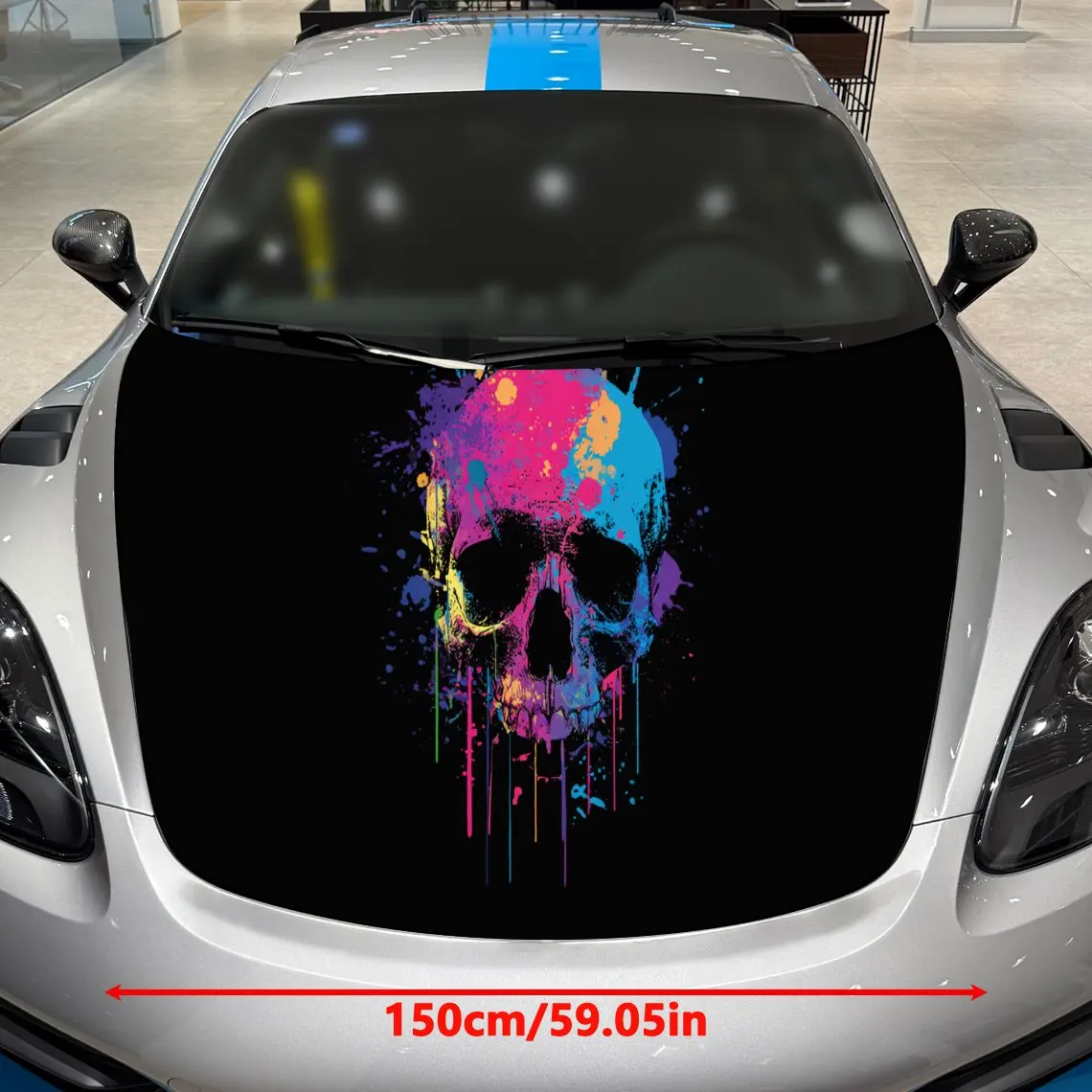 Car Decal Skull with Vivid Color Drip Artistic Background & Ferocious-Creative Edgy Aesthetic Car Hood Sticker, Waterproof Self