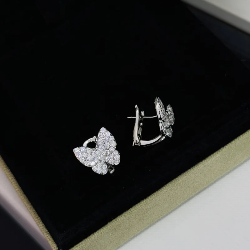 s925 sterling silver butterfly full of diamond studs ear beat high-grade sense full of diamond inlay light luxury earring