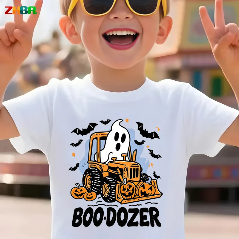 Kids Halloween Sweatshirt hoodies boy shirt Boo Dozer Ghost Bulldozer Pumpkin Boys Long Sleeve Pullover Autumn Casual Toddler