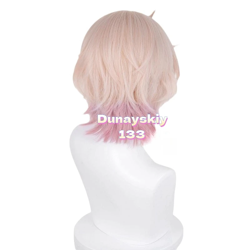 جينشين إمباكت داليا شعر مستعار كوسبلاي - 30 سم قصير وردي-رمادي متدرج، شعر صناعي مقاوم للحرارة + غطاء شعر مستعار كوسبلاي