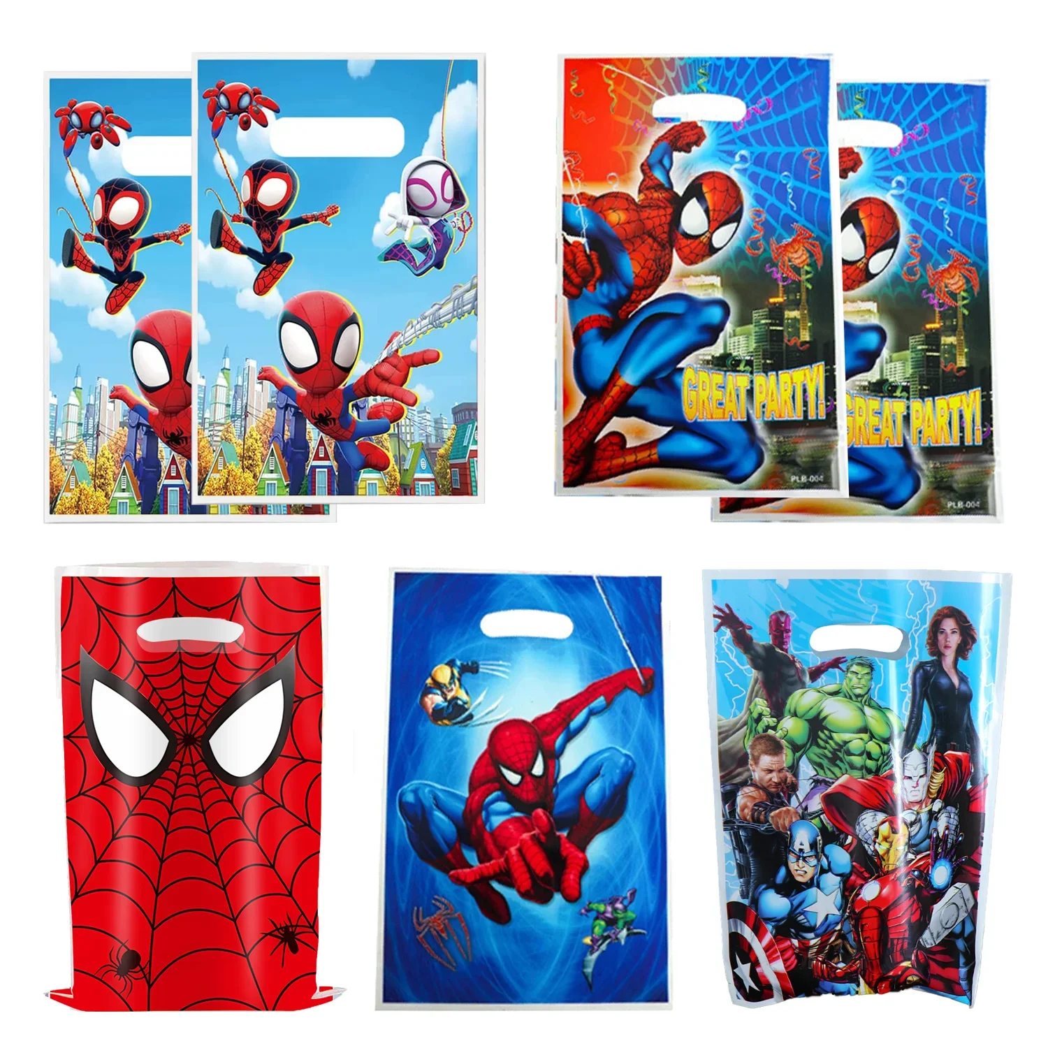 New Spiderman Birthday Party Gift Bags Spider Theme Plastic Candy Bag Boy Loot Bag for Kids Birthday Party Favors Supplies Decor