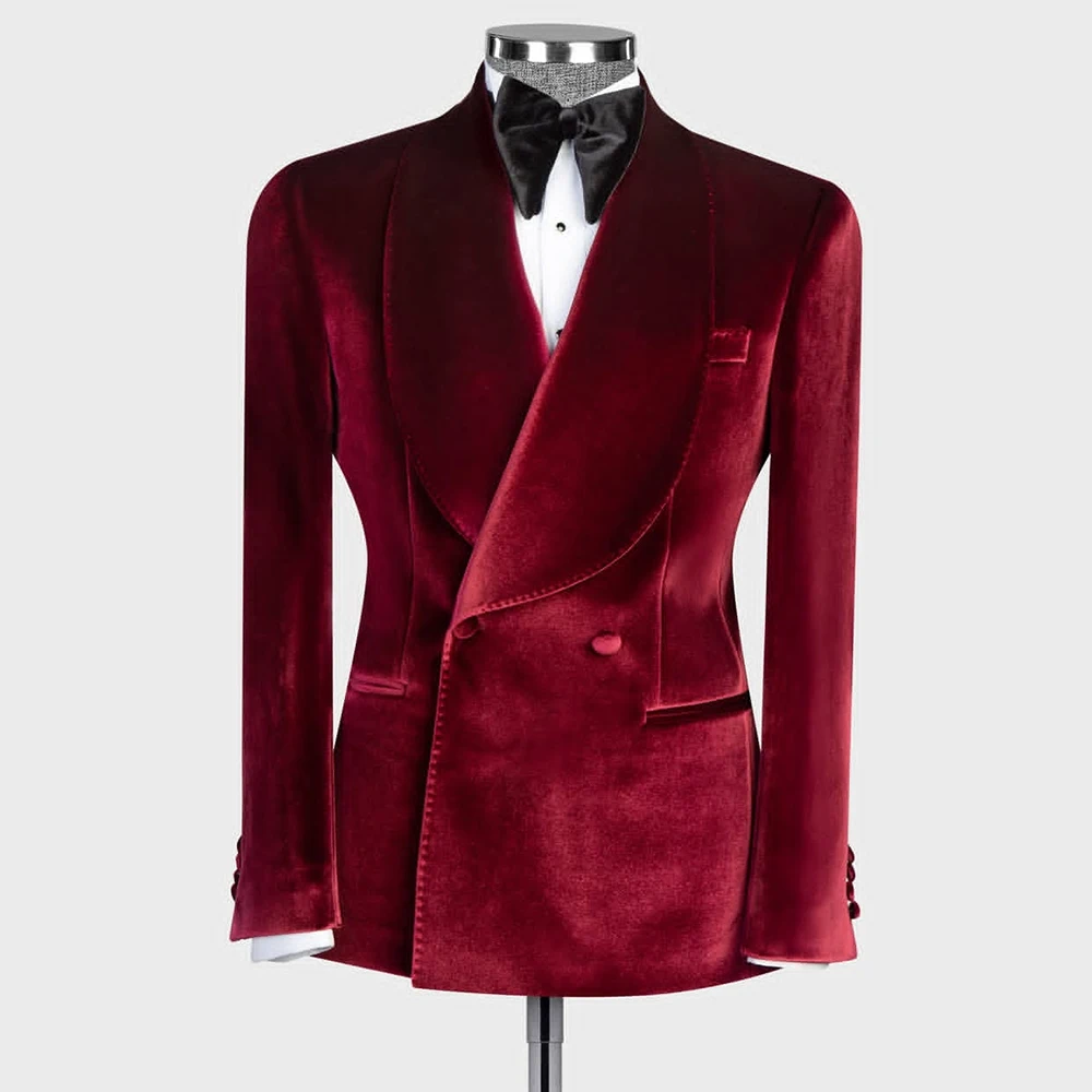 

Double Breasted Shawl Lapel Men's Suits Blazer Fashion Velvet Slim Fit 2 Piece Jacket Pants Outfits High Quality Full Sets Terno