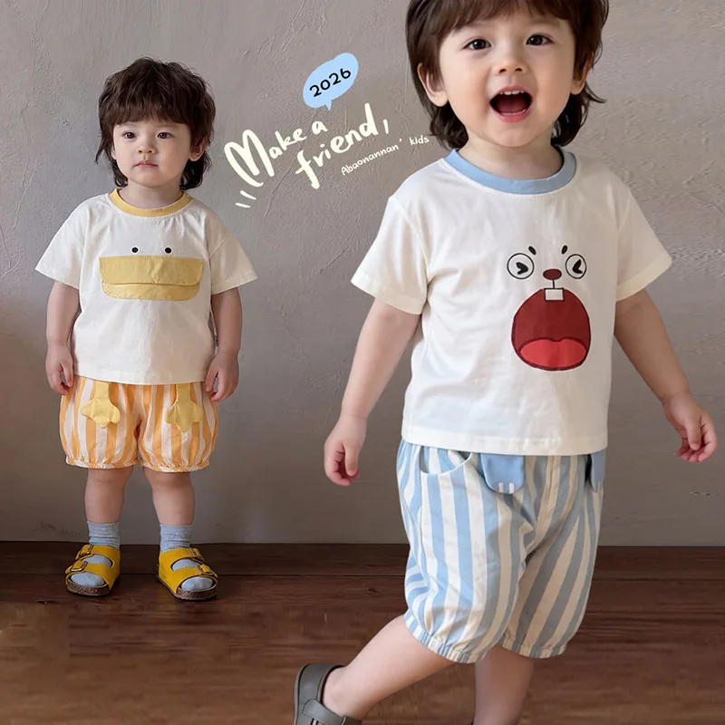 

Новая летняя детская футболка MILANCEL для детей от 9 месяцев до 4 лет с рисунком утки, тонкая свободная корейская детская одежда с короткими рукавами для девочек, топы для мальчиков