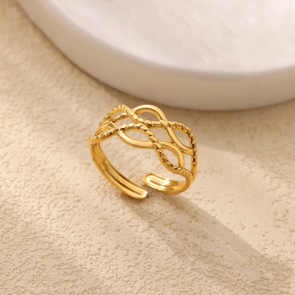 Hollow Infinity Porous Ring For Women Stainless Steel Gold Color Classic Aesthetic Adjustable Couple Ring 2025 New Trend Jewelry