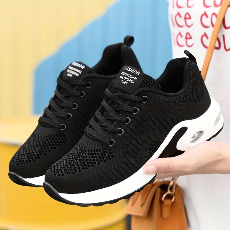 Black Sneakers for Women Mesh Casual Breathable Knit Sneaker Air Cushion Sneaker Arch Support Ultra Light Female Shoes 1809 s