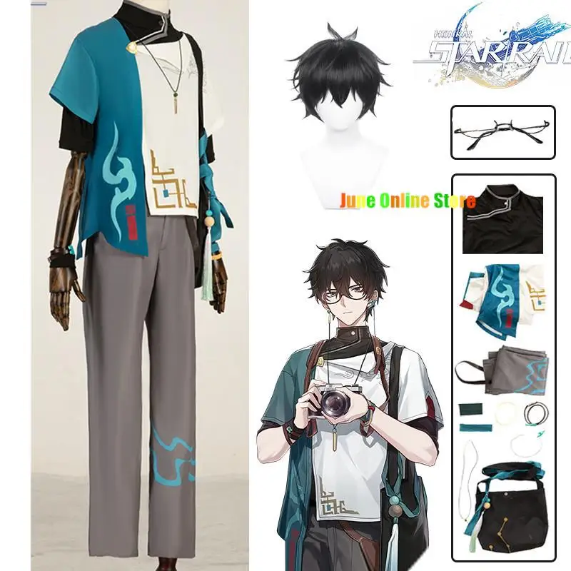 Honkai Star Rail Dan Heng disfraz de Cosplay para hombres y mujeres, peluca, ropa diaria, uniforme, pendientes, gafas, Astral Express, disfraz de Halloween