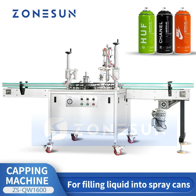 ZONESUN Spray Can Sealer  Aerosol Filling Machine Semi Automatic Personal Care Household Cleaning Products Equipment ZS-QW1600