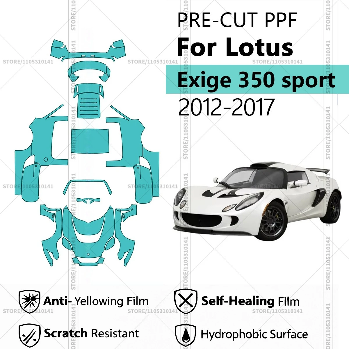 

Для Lotus Exige 350 Sport 2012-2017: Предварительно вырезанная прозрачная защитная пленка PPF для автомобиля, полный комплект для всего кузова