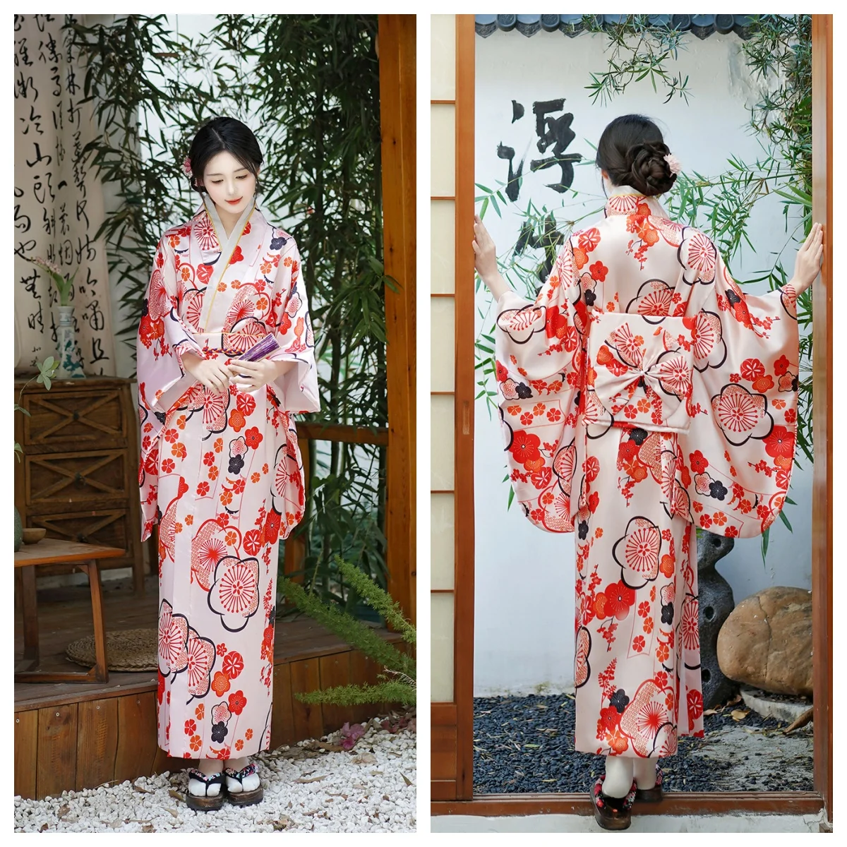 

Women's Elegants Japanese Kimono Sexy Yukata with Obi Cosplay Costume National Novelty Evening Dress Printed Flower Geisha Gown