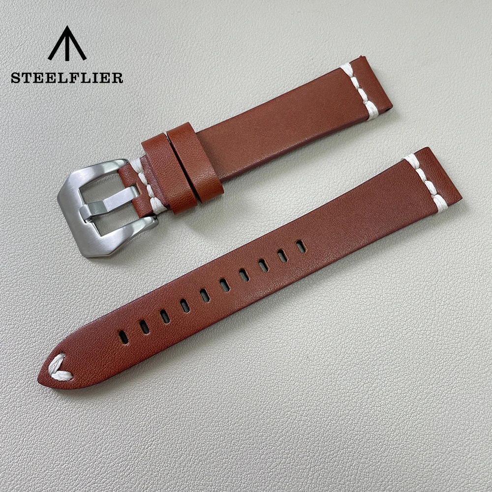 

STEELFLIER Official Luxury Leather Watch Strap 18MM Width Spare Band Coffee Brown SF18ZP