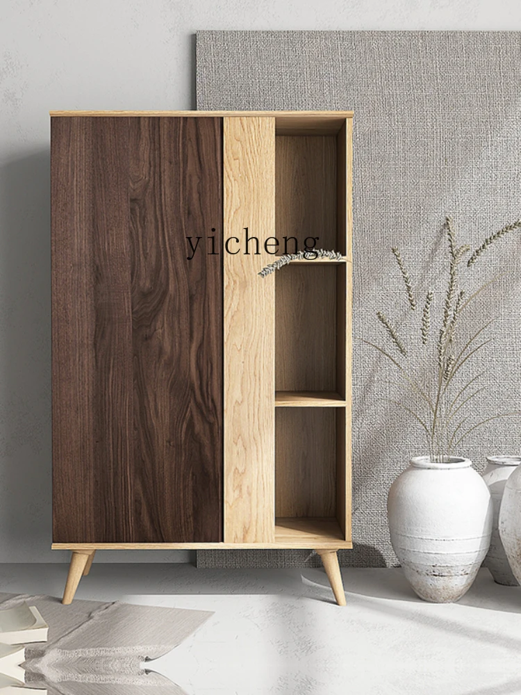 XL Black Walnut White Oak Storage Modern Minimalist Storage Cabinet Log New Chinese Style Short Bookcase