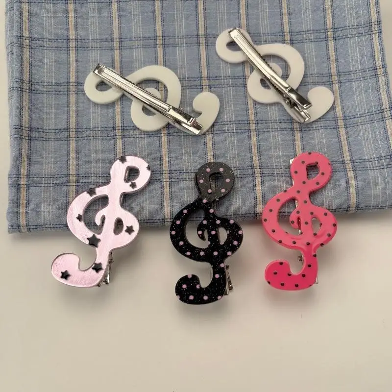 【New】2Pcs Musical Note Hair Clip Sweet Side Clip INS Style Star Wave Point Music Notes Duckbill Clip Fashionable Hair Accessory