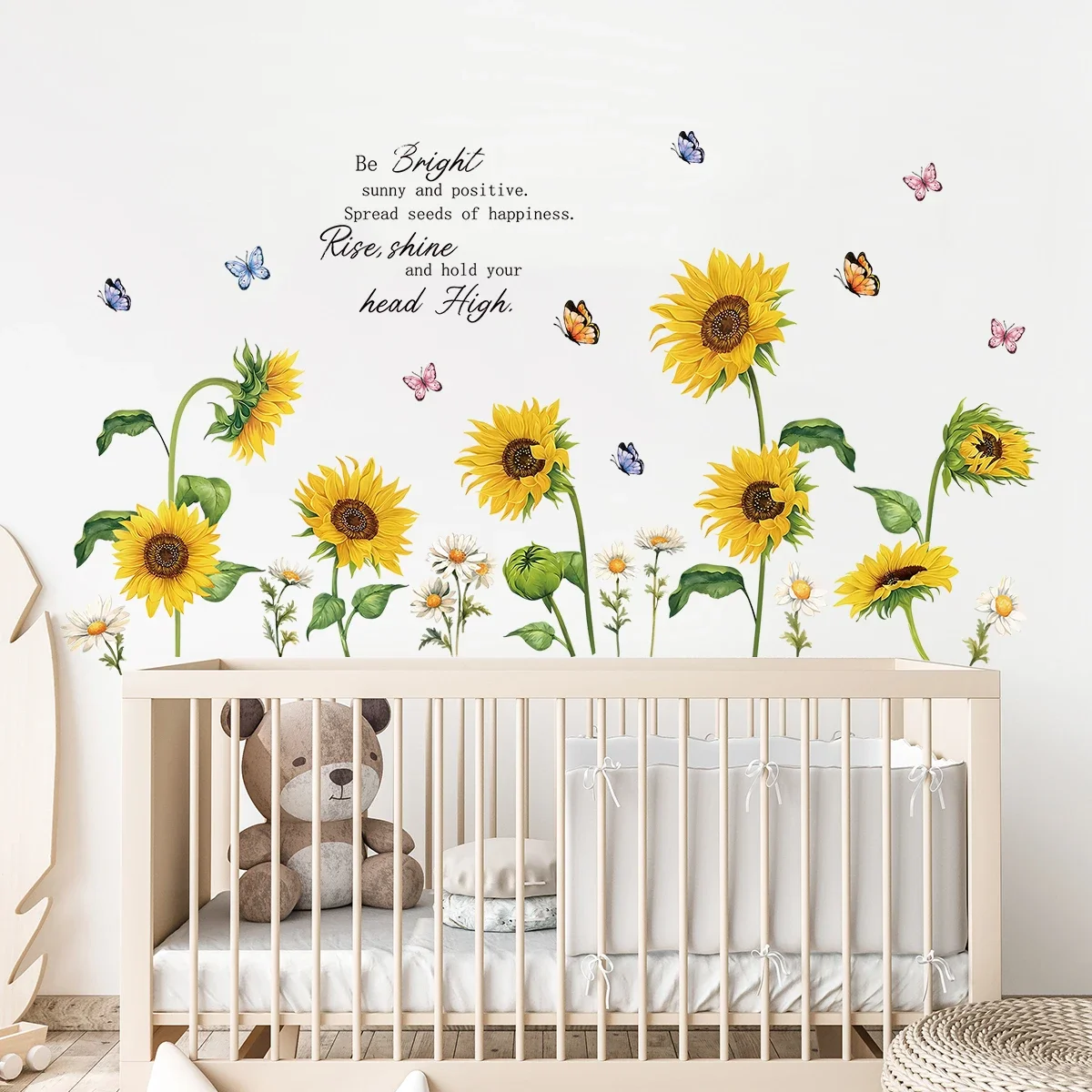 Watercolor Sunflower Butterflies Wall Sticker Flower Design Kids Room Decor Home Decoration for Bedroom Kids Living Room