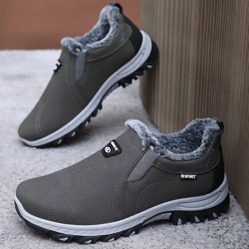 Men's Shoes with Added Fleece and Thickness for Winter Warm Snow Boots Large-sized Outdoor Hiking Shoes Men's Warm Cotton Shoes