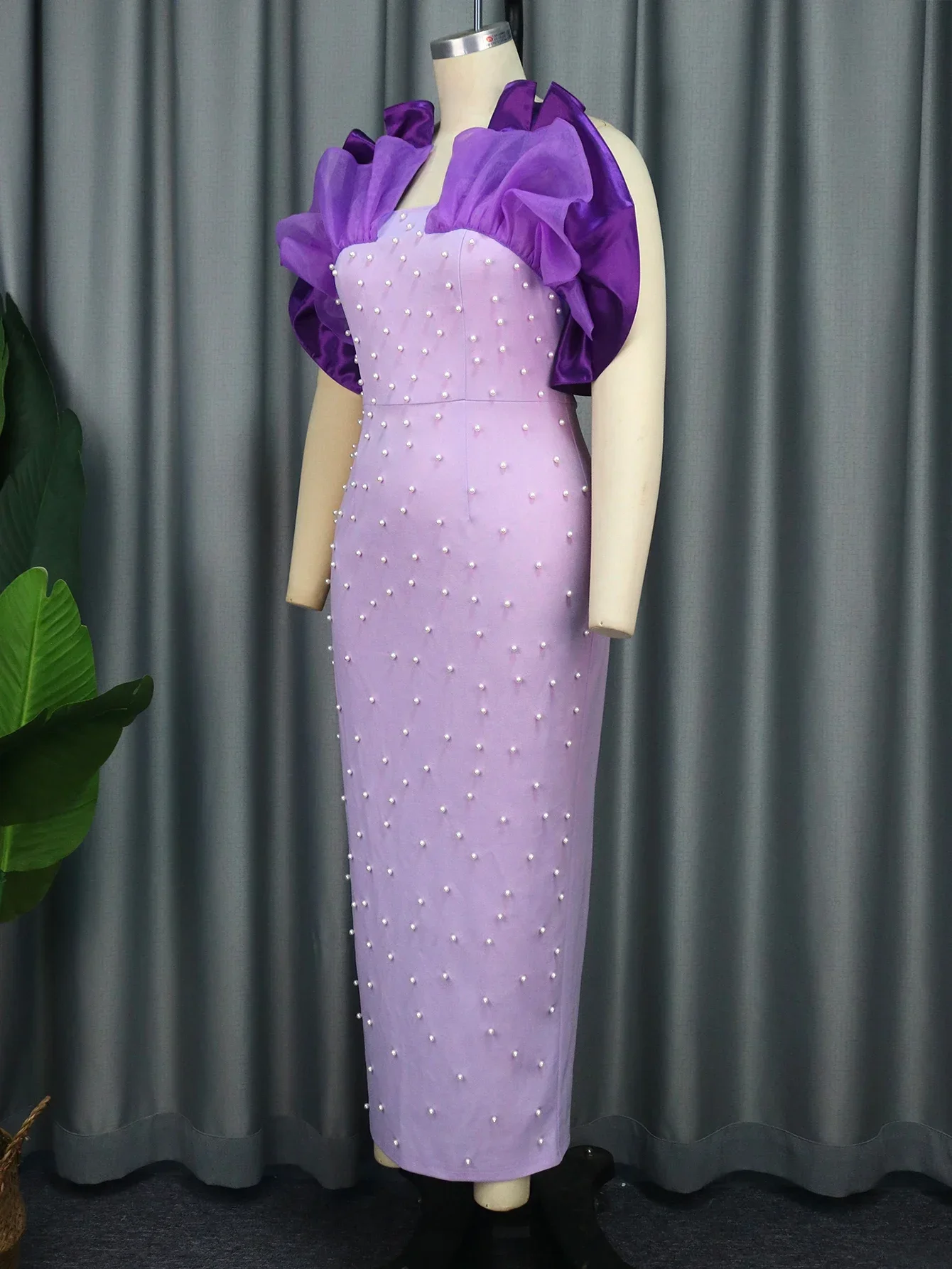 Plus Size Purple Dresses Patchwork Sleeveless Beaded Long Ankle Length Birthday Evening Party Gowns for Women 3XL 4XL New